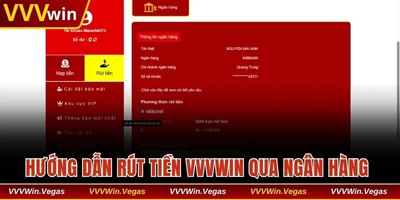 Hướng dẫn rút tiền VVVwin qua phương thức ngân hàng